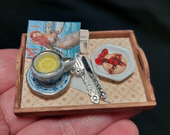 Miniature Wood Tray with reproduction of Portuguese traditional Tile Design - 1/12 Scale