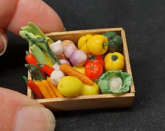 Miniature vegetables in a tray/box scale 1:12, Miniature Food for Dollhouse