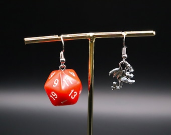 DND Inspired Dragon & D20 Earrings