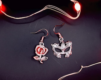 Phantom of the Opera Inspired Mask & Rose Earrings