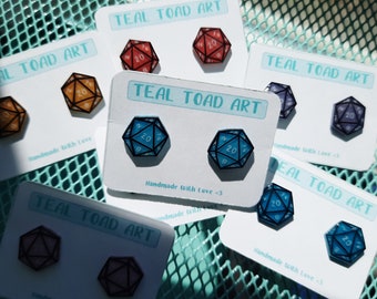 Handmade Stud Earrings - D20 Dice // Custom Colors/Patterns Available // Dungeons and Dragons // Stocking Stuffer // Tabletop
