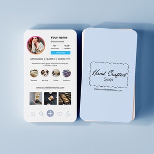 Carte de visite Instagram - Modèle de carte de visite verticale pour Canva en bleu pastel