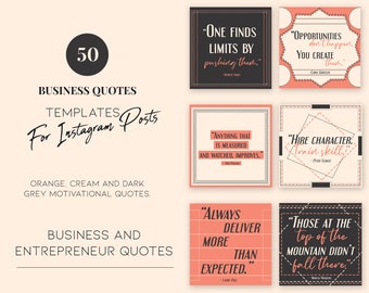 50 Business Entrepreneur Quotes for Instagram in Orange, Cream and Dark Gray. Ready To Use