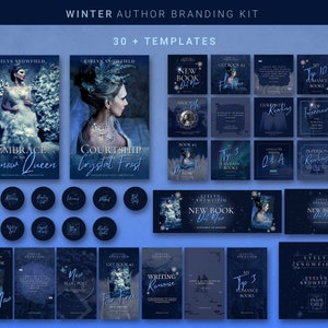 Großes Romance Branding Bundle - Winter Romanze Autoren Branding Canva Vorlagen in Hell- und Dunkelblautönen