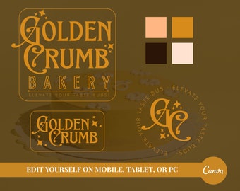 DIY Bakery Logo Design - Gold Premade Bakery Logo Canva Template