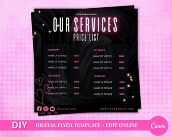 DIY Price List Flyer - DIY Salon Service Menu Template