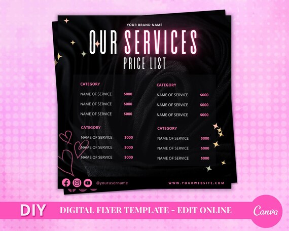 DIY Price List Flyer - DIY Salon Service Menu Template
