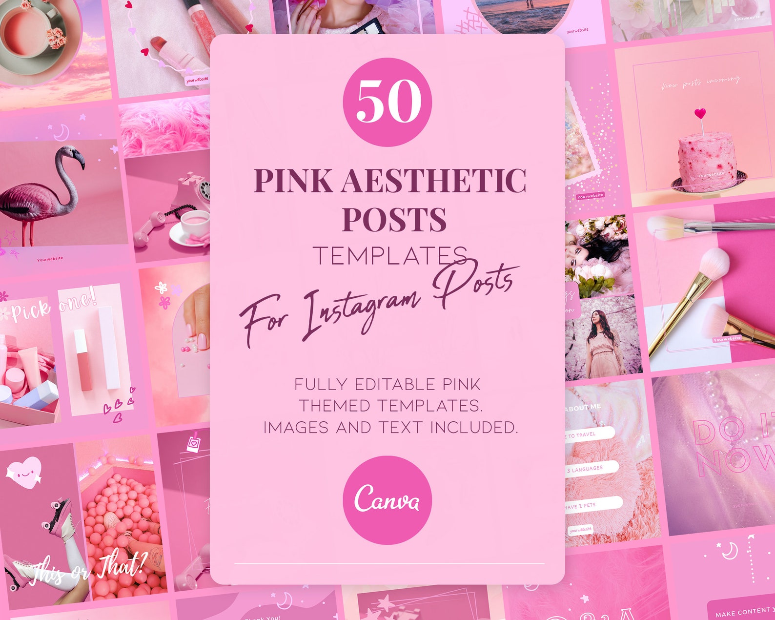 50 Pink 90s Retro Instagram Post Templates for Canva (digital Download ...