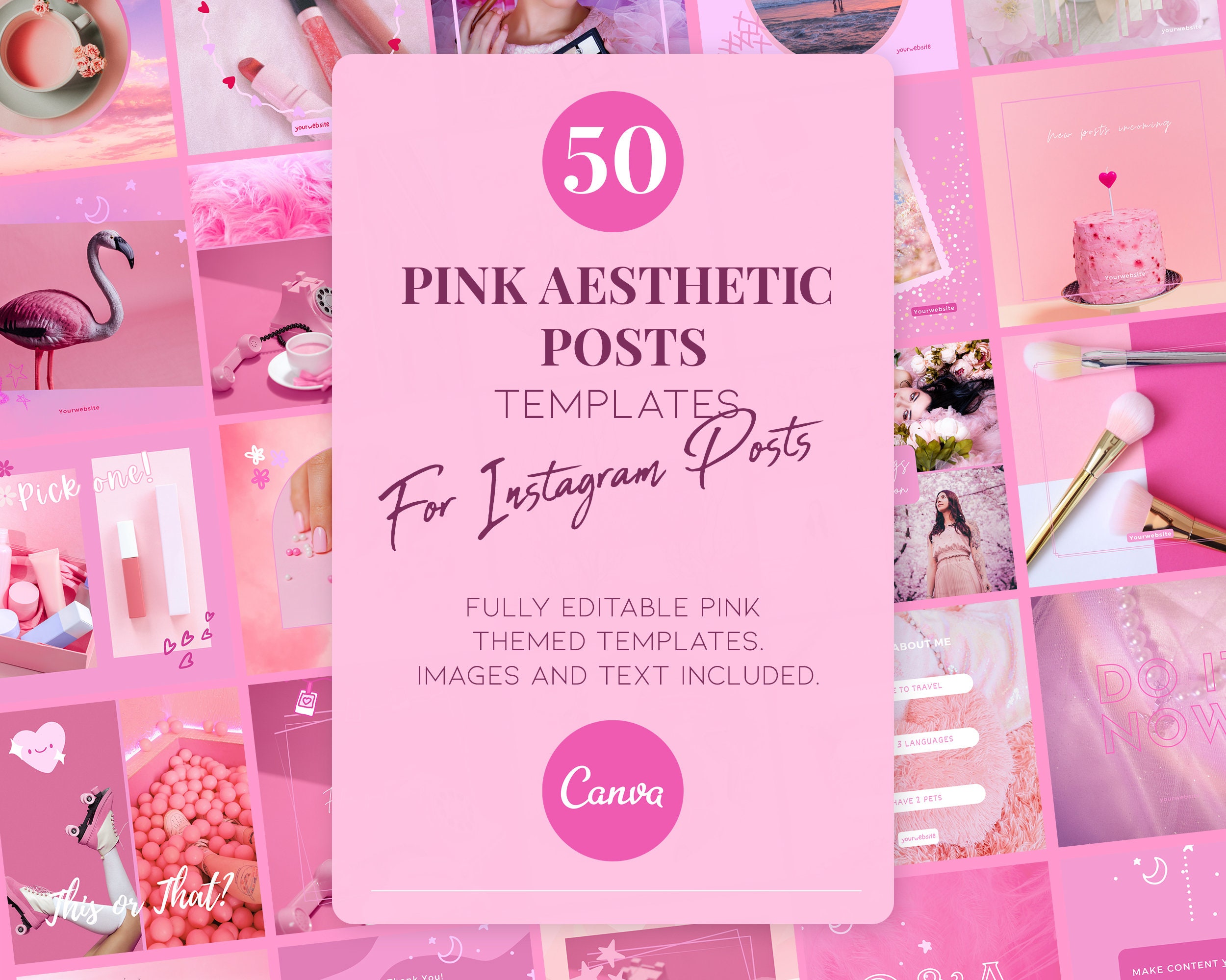50 Pink 90s Retro Instagram Post Templates for Canva (digital Download ...