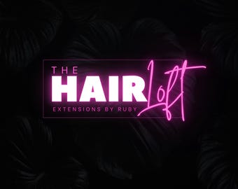 Neon Hair Extension Salon Logo – DIY Business Branding (Canva Editable)