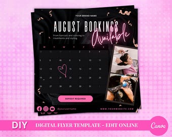 August Salon Bookings Flyer Template – Customizable Calendar (Digital Download)
