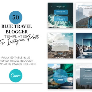 50 Travel Blogger Instagram Templates for Cool Toned Presets - Instagram Posts Canva Templates - Engagement Booster