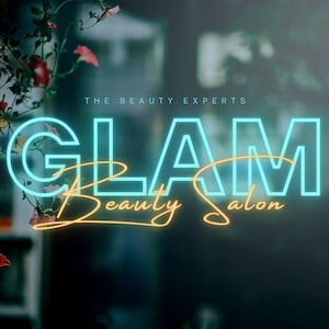 DIY Beauty Salon Logo - Neon Blue and Yellow Logo Template for Canva