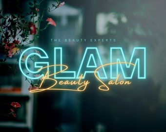 DIY Beauty Salon Logo - Neon Blue and Yellow Logo Template for Canva