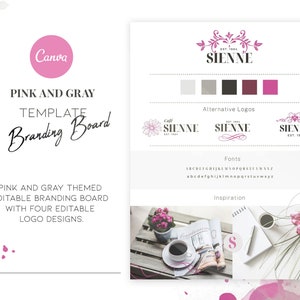 Pink and Gray Branding Board with Four Logo Designs - Fully Editable in Canva