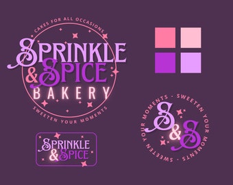 Premade Pink Bakery Logo Template - DIY Baker Logo Canva Template