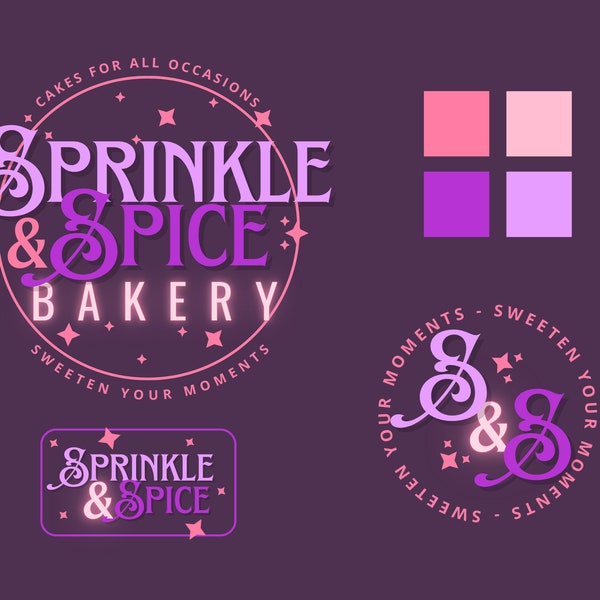 Premade Pink Bakery Logo Template - DIY Baker Logo Canva Template