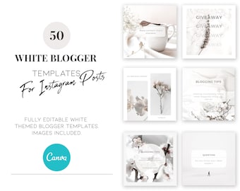 50 White Instagram Post Templates - Canva Blogger Engagement (Digital Download)