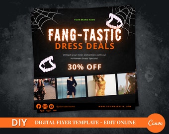 Halloween Dress Boutique Flyer Template (DIY Canva)