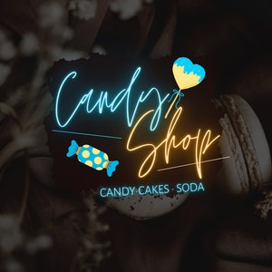 Yellow Neon Sweets Logo Design - Candy Shop Logo Template for Canva