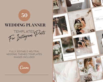 50 publicaciones de Instagram para empresas de planificación de bodas - Plantilla Canva - Tonos neutros