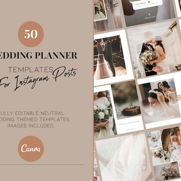 50 Wedding Planner Business Instagram Posts - Canva Template - Neutral Tones