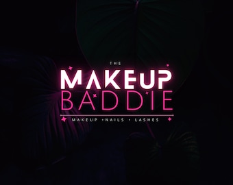 Makeup Artist Logo Template - Pink Neon Design, Canva DIY (Digital Download)