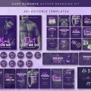 Large Romance Author Branding Kit - Dark Romance Branding Canva Template in Purple and Neon Pink