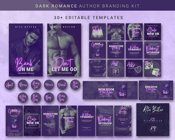 Dark Romance Author Branding Kit – Purple Neon Canva Templates