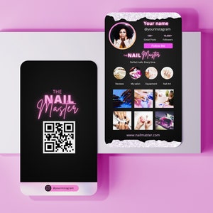 DIY Instagram Visitenkarte - Neon Pink und Schwarz Canva Template für Naildesignerin
