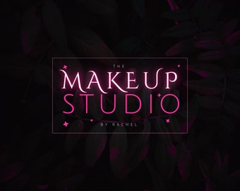 Pink Neon Makeup Studio Logo Template – DIY Canva Design