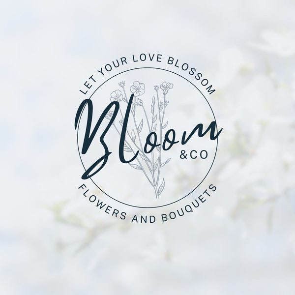 Florist Business Logo Template - Pastel blue and deep blue - Editable Template for Canva