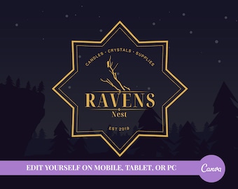 Witchy Candle Business Logo in Gold - Editable Logo Template for Canva