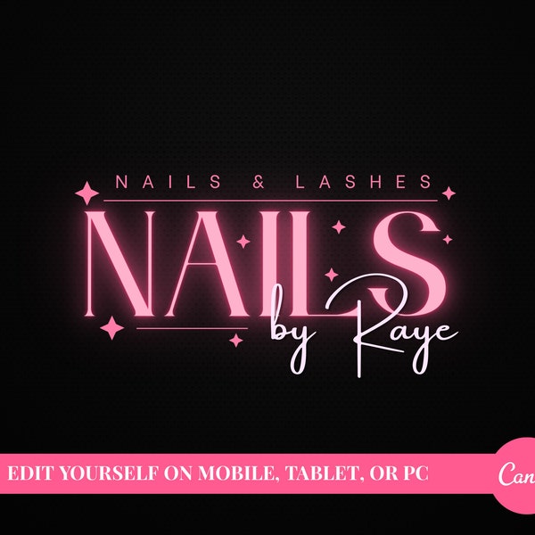 DIY Neon Pink Nail Salon Logo - Editable Nail Salon Logo - Canva Logo Template