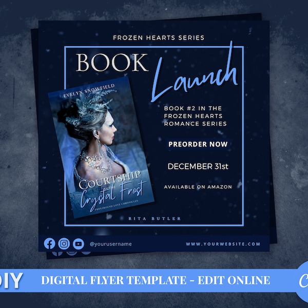 DIY Book Launch Digital Flyer Vorlage für Winter Romance Autor