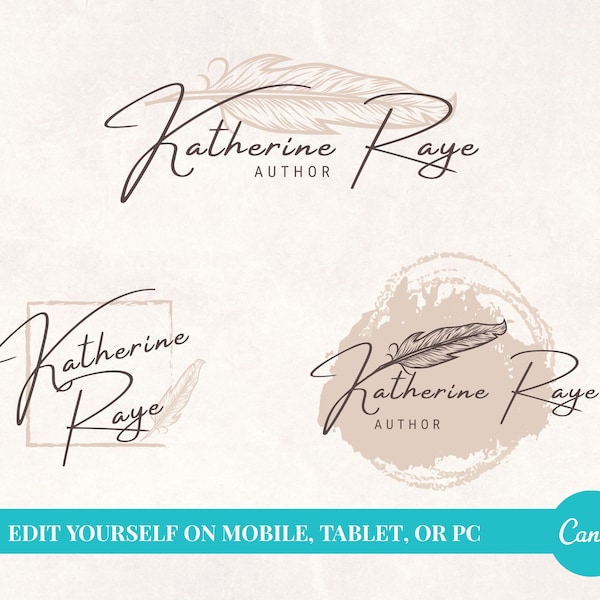 Elegant Brown Author Logo - Author Logo Canva Template - DIY Author Logo