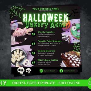 DIY Bakery Halloween Menu Ulotka - Szablon ulotki piekarni Halloween