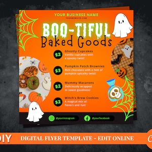 DIY Boo-tiful Baked Treats Orange Halloween Bakery Menu Ulotka Szablon
