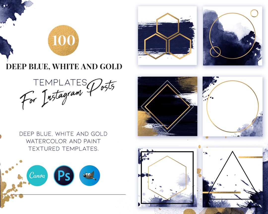 Deep Blue and Gold Blank Instagram Templates - Watercolors and Oil ...
