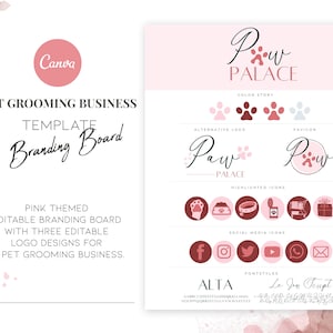 Pink Pet Grooming Logo - Canva Pet Business Branding Template