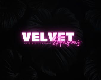 Pink Hair Extensions Business Logo – Neon Template (Editable Canva)
