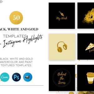 50 modelos de capa em destaque preto e dourado para Instagram - modelo Canva