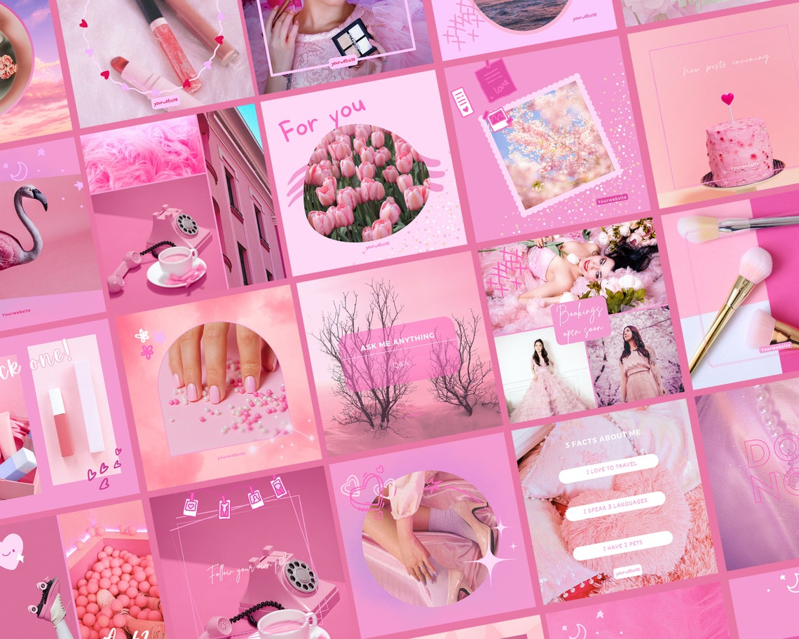 50 Pink 90s Retro Instagram Post Templates for Canva (digital Download ...