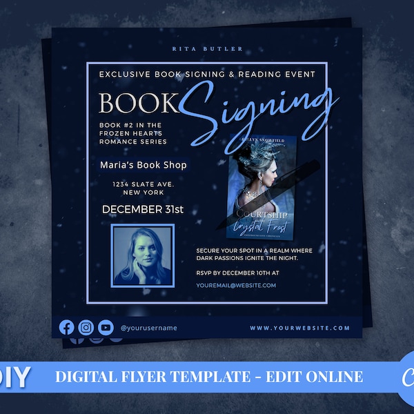 DIY Winter Romance Author Book Signing Digital Flyer Template