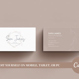 Elegante Hochzeitsfotograf Visitenkarten Vorlage für Canva - Earth Tone Branding