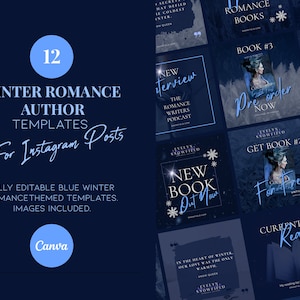 12 Instagram Posts for Winter Romance Author in Dark Blue - DIY Canva templates