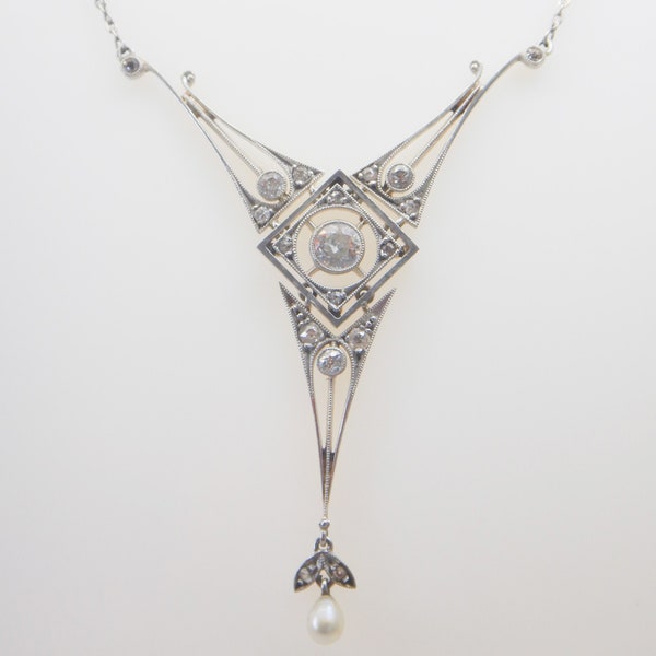 Art Deco Platinum , Diamonds, & 18ct Gold Necklace