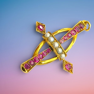 Antique Georgian 18ct Gold  Cross Pendant Rubies Pearls