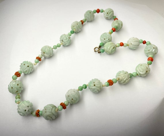 Vintage/antique Carved Jade Jadeite Bead Necklace… - image 5