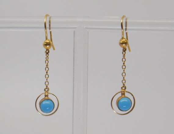 Art Deco 9ct Gold & Turquoise Drop Earrings
